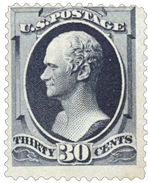 190 - 1879 30c Alexander Hamilton, Full Black, Soft Paper, Perf
