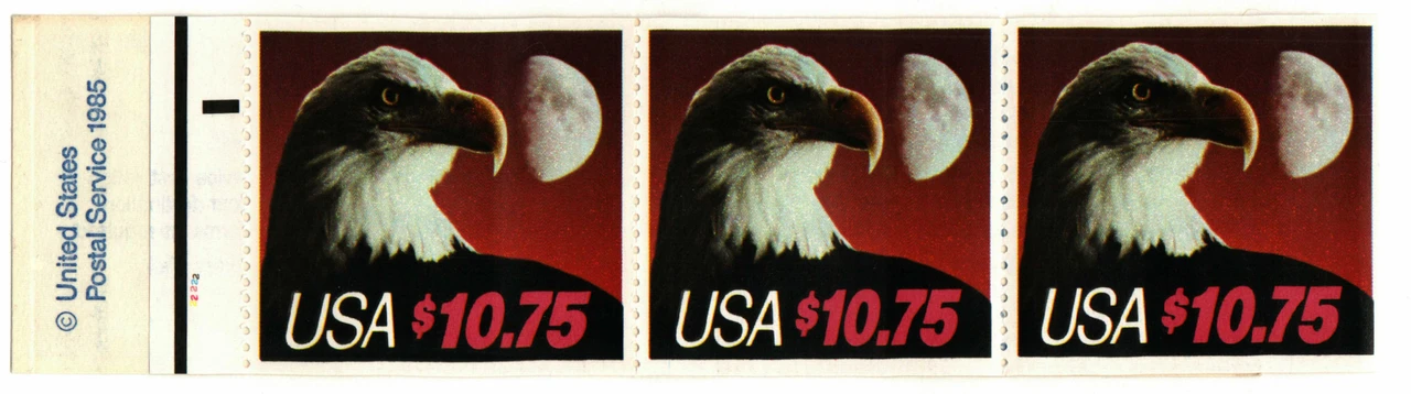 2122a - 1985 $10.75 Eagle & Moon, Booklet Pane of 3 Stamps