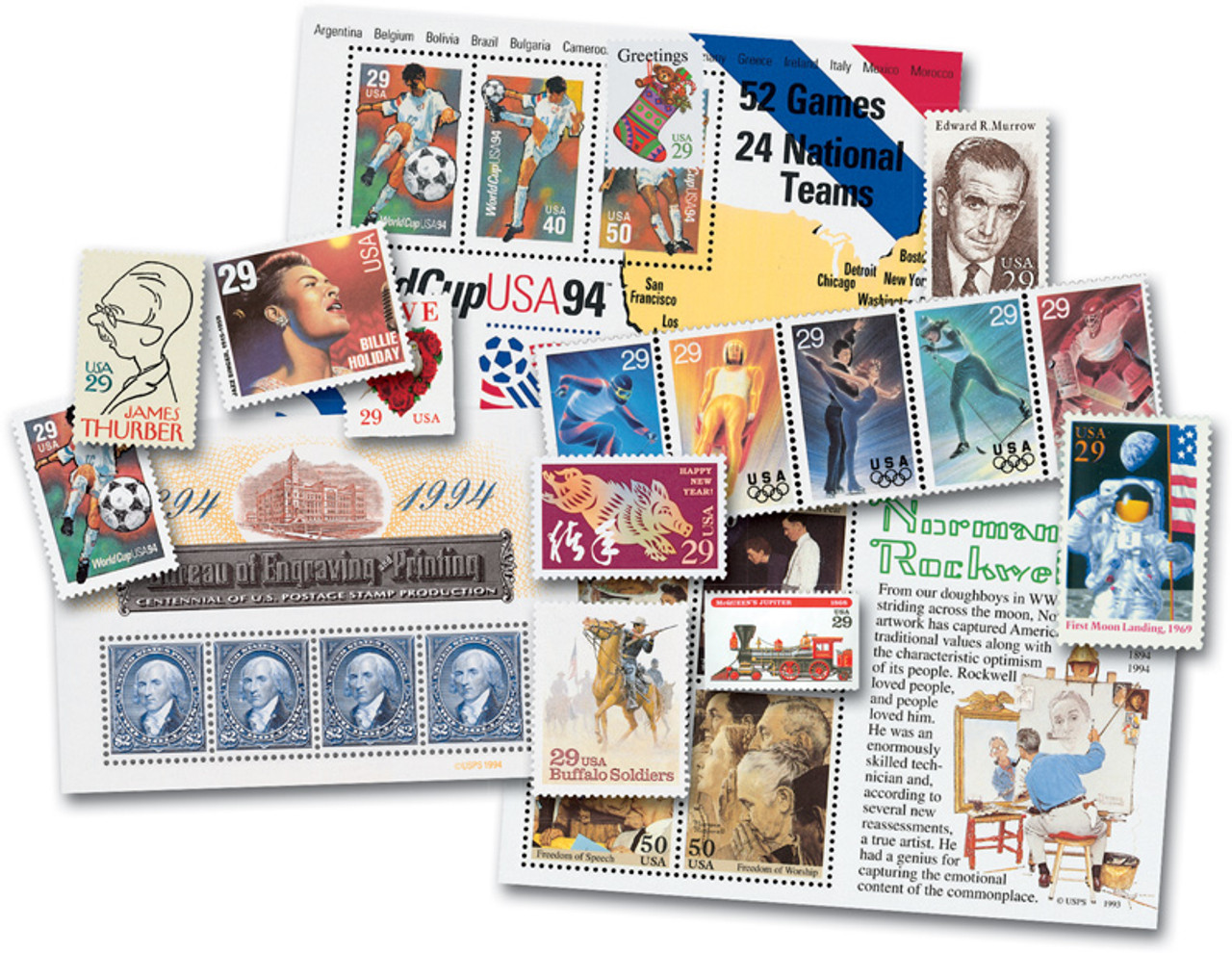 コレクション 1994 Commemorative Stamp Collection YS1994C - 1994 Complete Commemorative Year Set, 124 Stamps