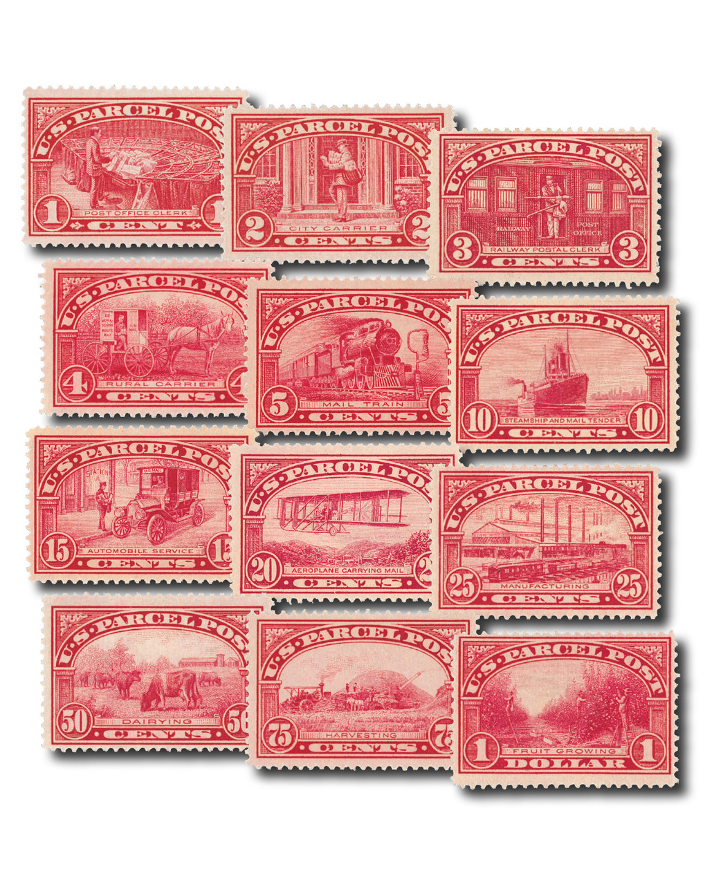 Q1-12 - 1913 Parcel Post, Complete Set of 12 Stamps - Mystic Stamp