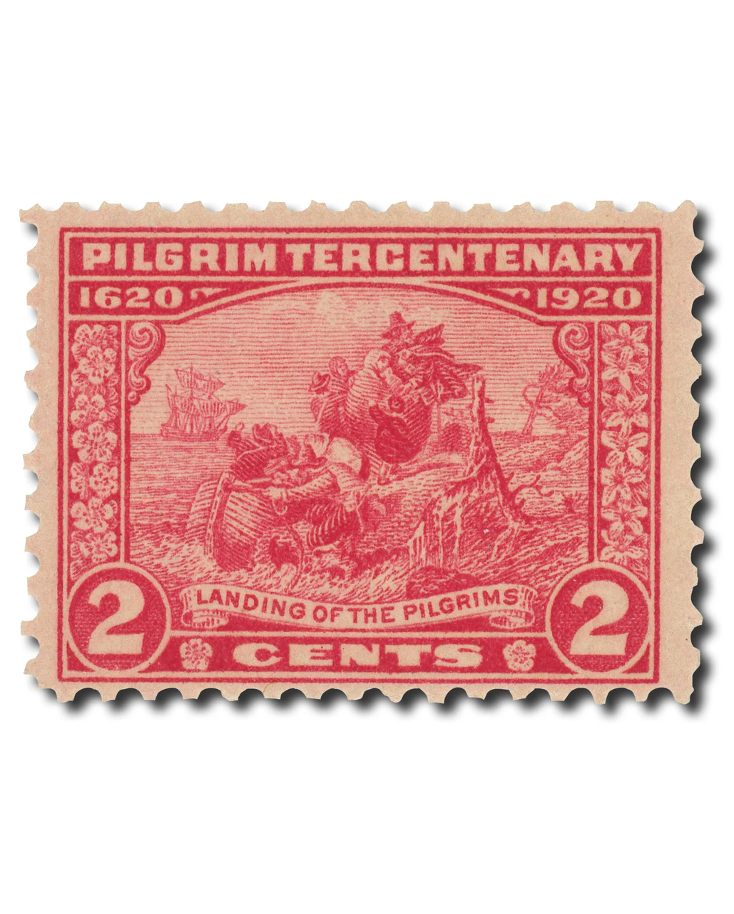 549 - 1920 2c Landing of the Pilgrims, Carmine Rose - Mystic Stamp