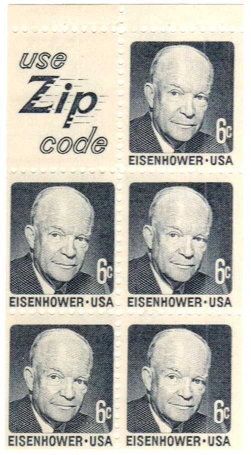 切手06 1393b - 1970 6c Dwight D. Eisenhower, Booklet Pane of 5 with Label