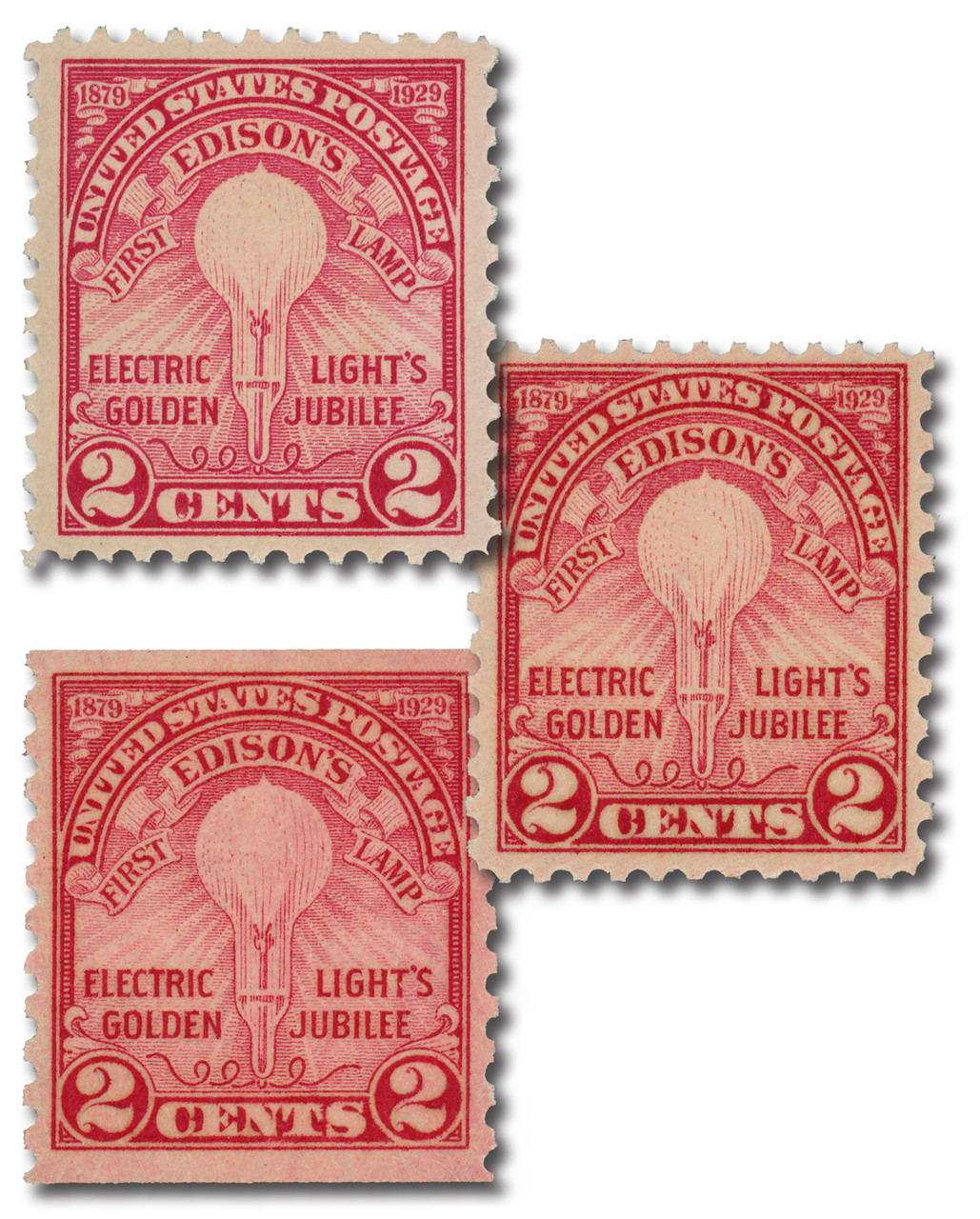 stamps 2.1～ 654-56 - 1929 Electric Light Golden Jubilee Issues, Carmine Rose