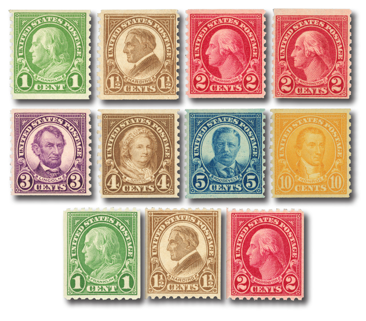 597-606 - 1923-29 Regular Issues, Perf. 10 Coil, Set of 11 Stamps  display picture 1