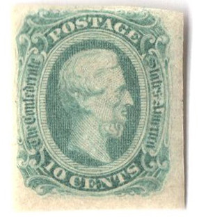 CSA12e - 1863,64 10c Jefferson Davis, Confederate States, Green, Die B -  Mystic Stamp Company, image size:1173x1280