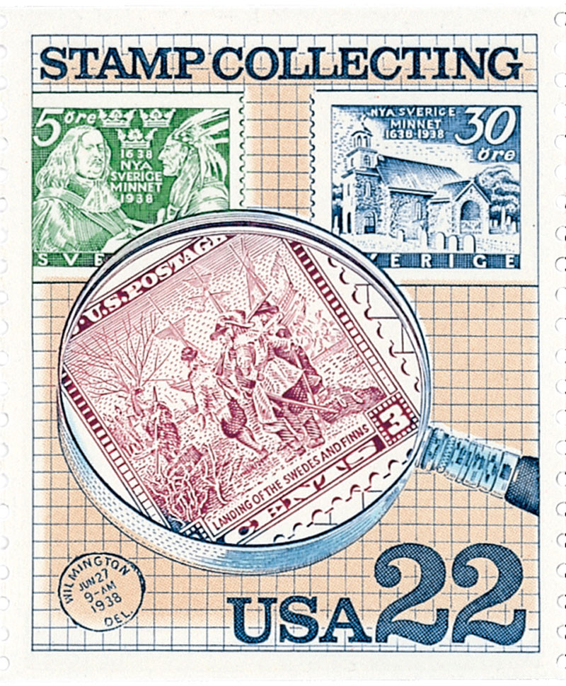 2200 - 1986 22c Stamp Collecting: Under Magnifying Glass - Mystic