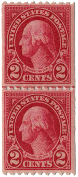 606a - 1923 2c Washington , Carmine Lake, Perf. 10 Horizontally