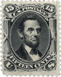  15 Cents 91 - 1867 15c Abraham Lincoln, Black, E Grill, Perf. 12 - Mystic