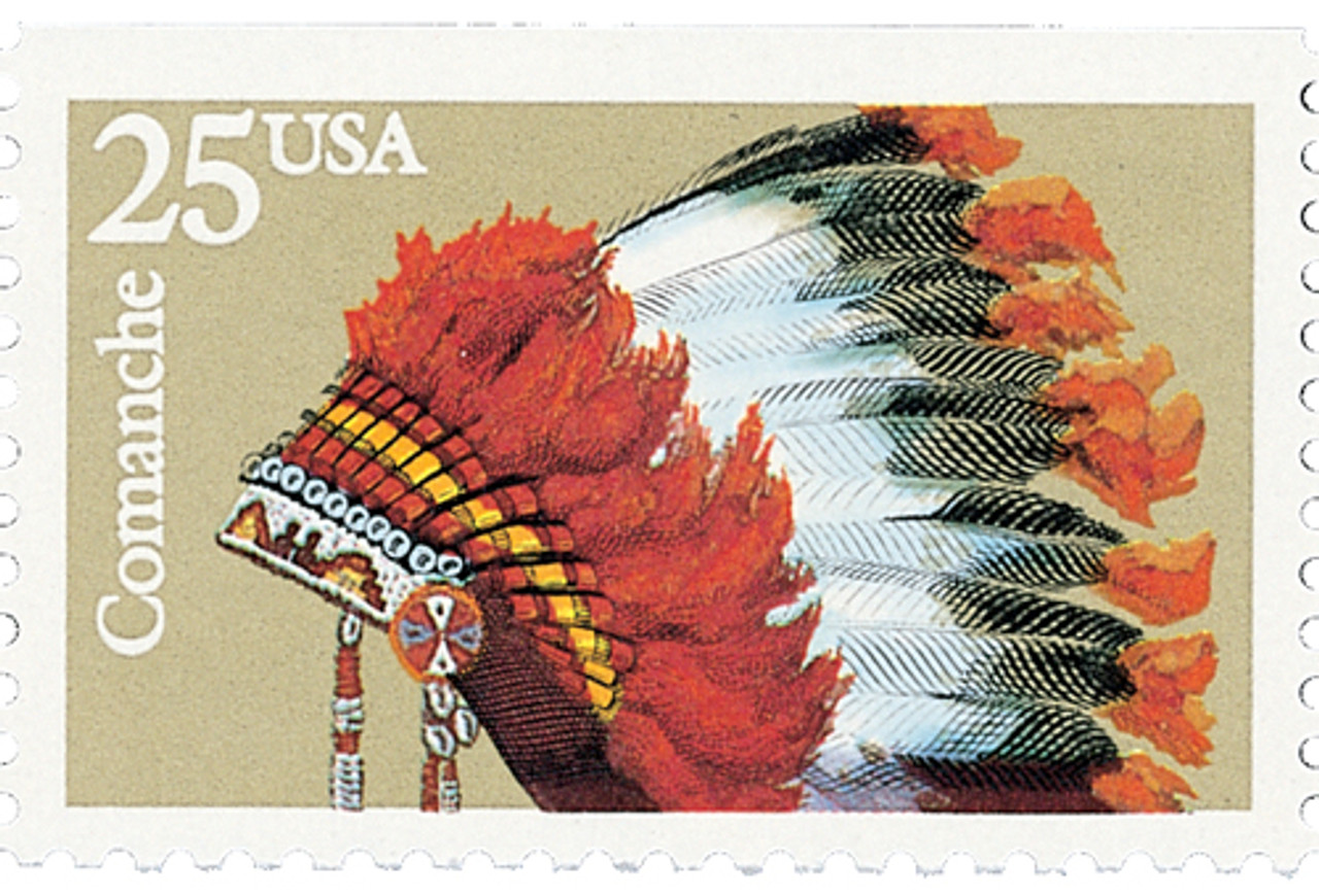 トップス amerivintage MEDI INDIACOTTONASYMMETRY 2503 - 1990 25c Headdresses: Comanche - Mystic Stamp Company