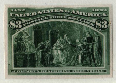 243P3 - 1893 $3 Columbus Describing Third Voyage, Yellow Green