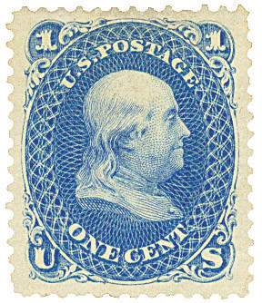 確認ページ 86 - 1867 1c Franklin, Blue, E Grill, Perf. 12 - Mystic Stamp Company