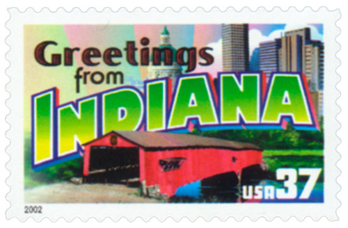 3709 - 2002 37c Greetings from America: Indiana - Mystic Stamp Company display picture 1