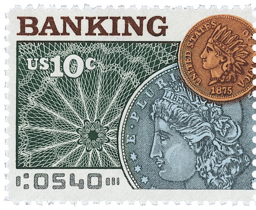 1577 - 1975 10c Banking and Commerce: Silver Dollar - Mystic Stamp