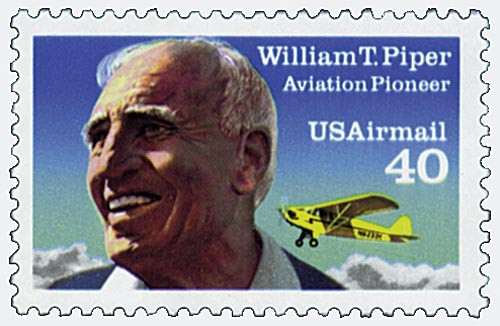 William F. Piper 40セント切手と日本・アメリカ20円切手セット C132 - 1993 40c Aviation Pioneer William T. Piper, Re-issue
