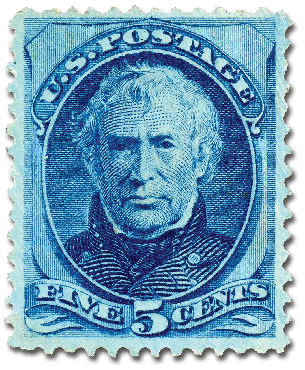 179 - 1875 5c Zachary Taylor, Blue, Hard Paper, Perf. 12 - Mystic