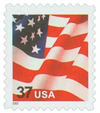 3630 2002 37c Flag, self-adhesive, 'USA' microprinted in top red