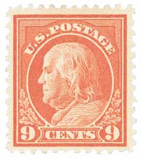 509 - 1917 9c Franklin, Salmon Red, Unwatermarked, Perf. 11