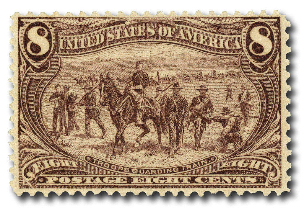 【Apple】1941 State Tournament 染み込みT 289 - 1898 8c Troops Guarding Wagon Train, Violet Brown - Mystic
