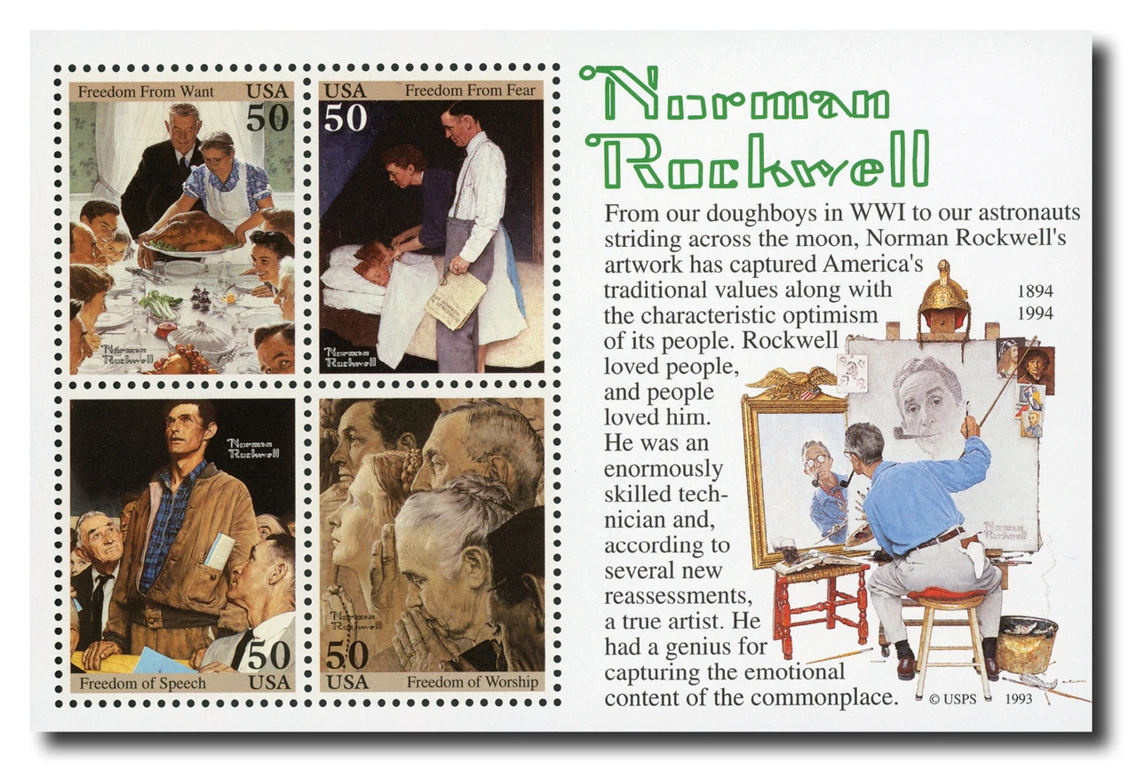 2840 - 1994 50c Norman Rockwell, Souvenir Sheet - Mystic Stamp Company