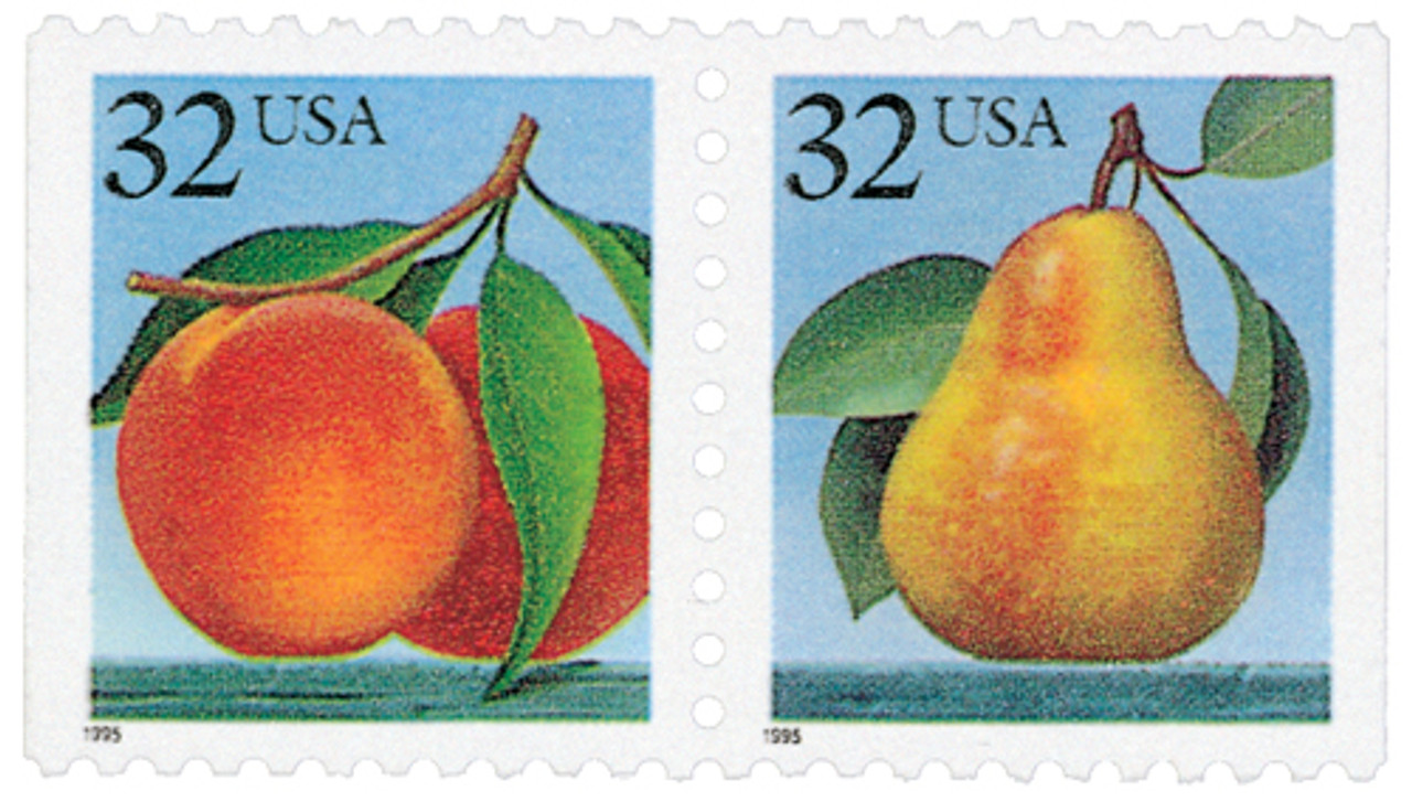 2487-88 - 1995 32c Flora & Fauna Series: Peaches & Pear