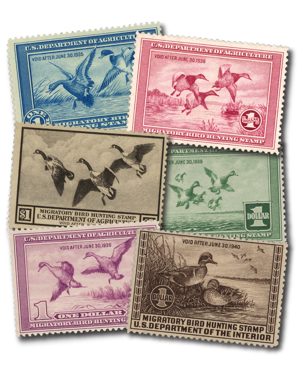 y様④⑨ RW1-6 - 1930-1939 US Duck Stamp Collection, 6 Stamps - Mystic