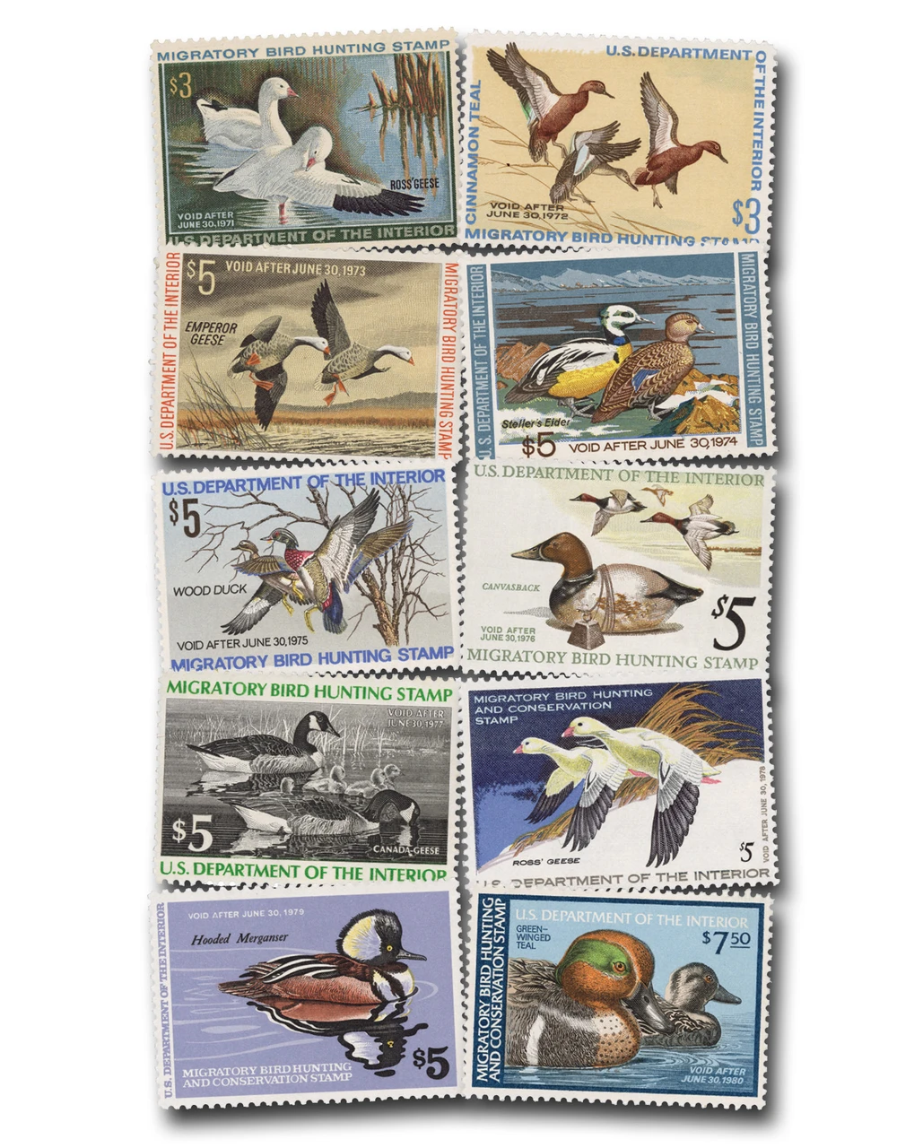 その他 NAGNAGNAG with Wanto US MAIL series 2020 RW37-46 - 1970-1979 US Duck Stamp Collection, 10 Stamps - Mystic