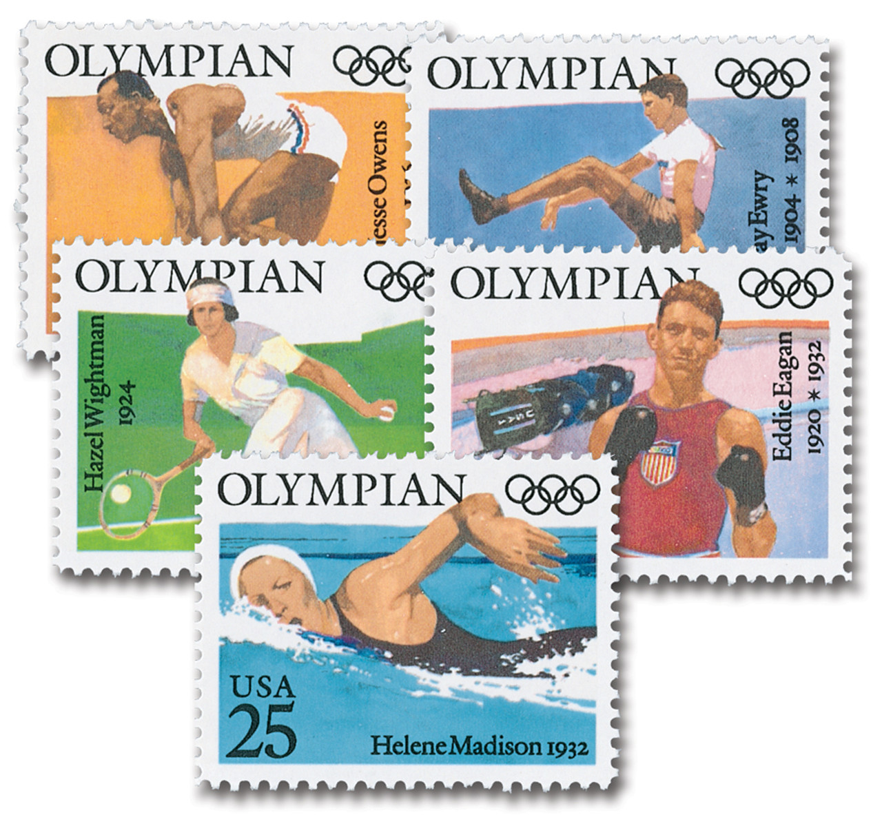 2496-2500 - 1990 25c Olympians - Mystic Stamp Company