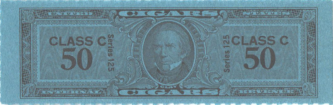 TC2628a - 1955, 50 Cigar Revenue Tax Stamp, Class C, Series 125, Rouletted  7