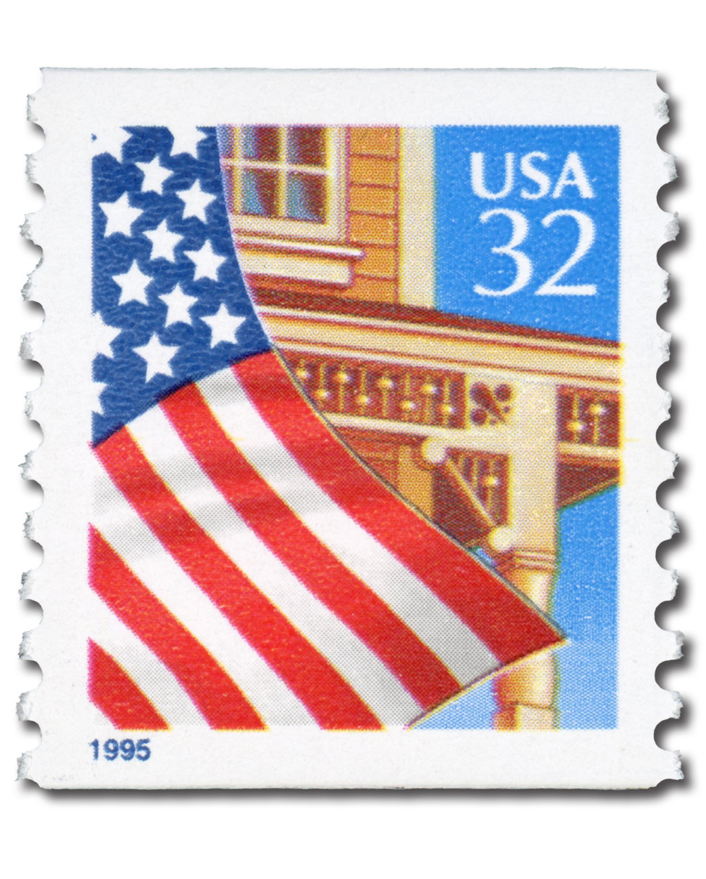 2914 - 1995 32c Flag Over Porch, Blue Date, Coil - Mystic Stamp