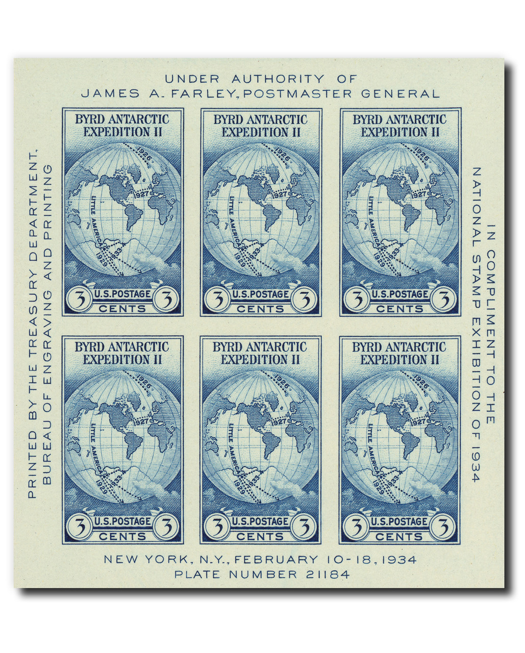 768 - 1935 3c Byrd Antarctic Expedition, Dark Blue, Souvenir Sheet