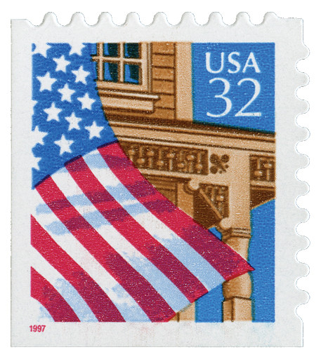 2921b - 1997 32c Flag Over Porch, red date, booklet single