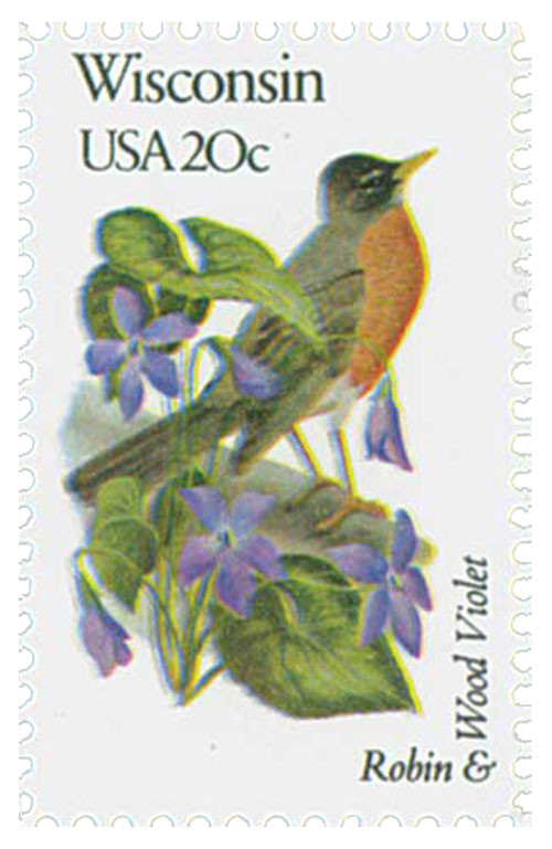 2001 - 1982 20c State Birds & Flowers: Wisconsin - Mystic Stamp