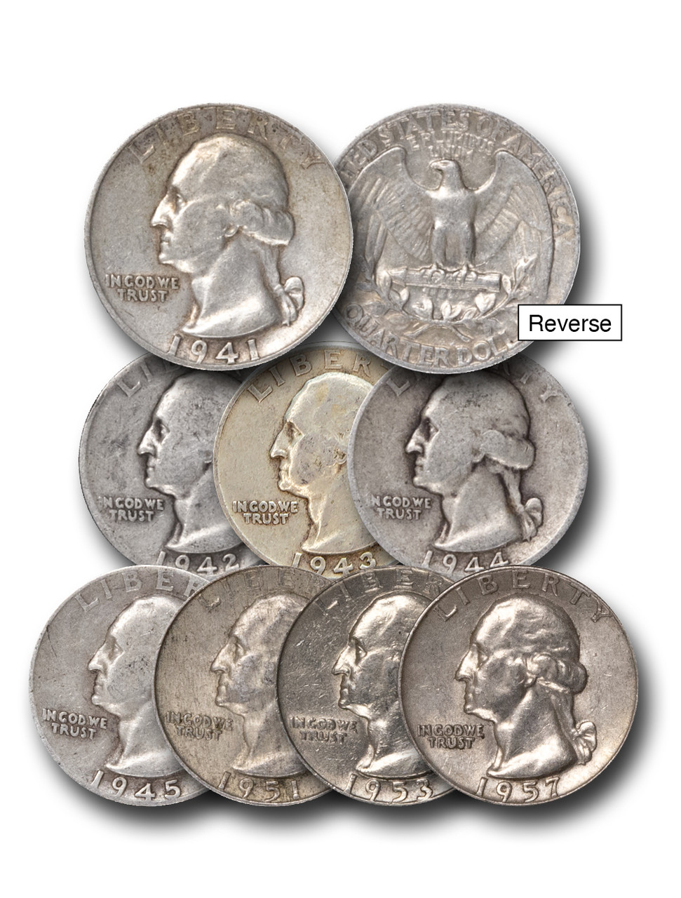 MCN121 - George Washington Silver Quarters, 8 Coins, Mystic Choice