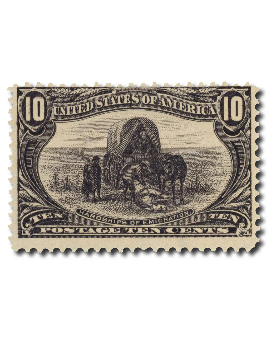 290 - 1898 10c Hardships of Emigration, Gray Violet - Mystic Stamp