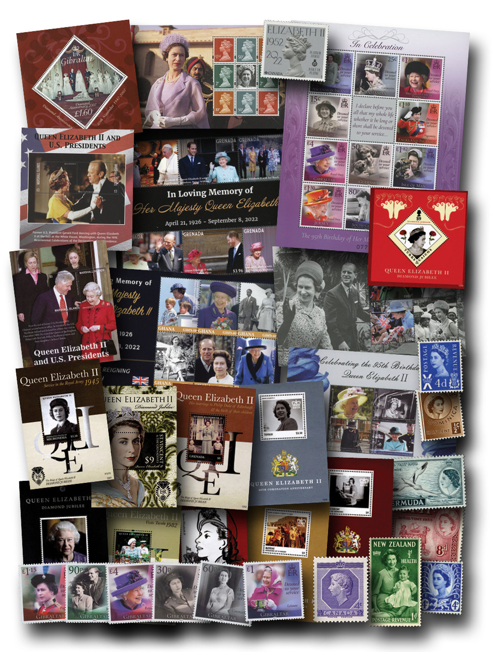 MFN555 - Queen Elizabeth II Stamp Collection, 60 Mint and Used  display picture 1