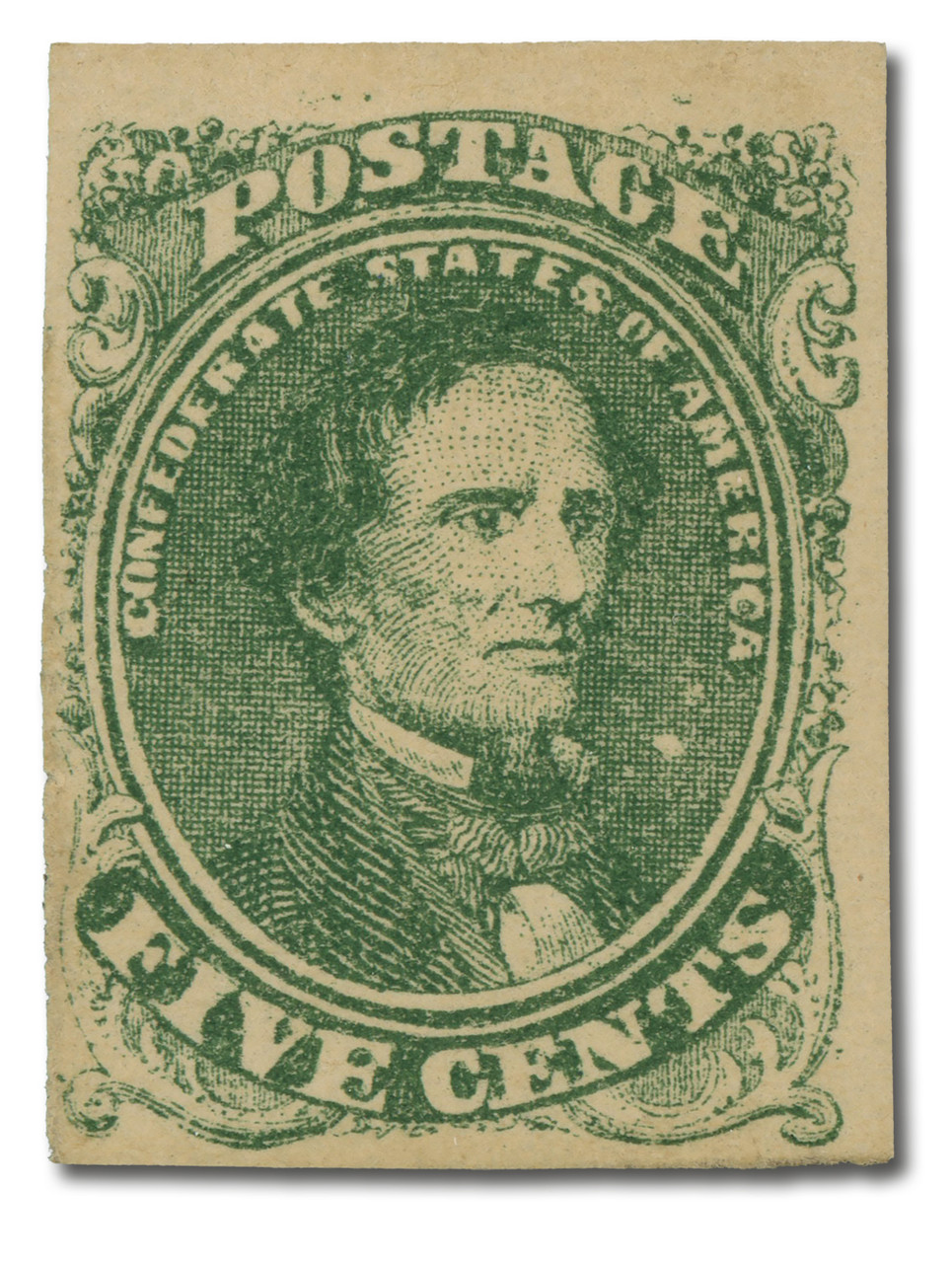CSA1 - 1861 5c Jefferson Davis, Confederate States, Green, Soft