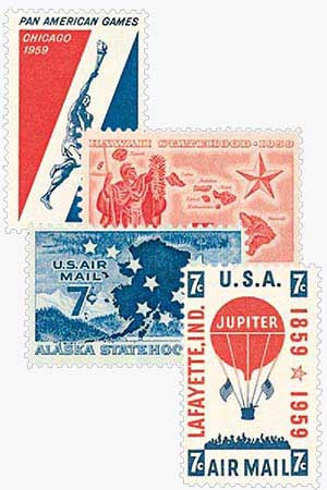 C53-56 - 1959 US Airmail Commemoratives, Set of 4 Stamps - Mystic