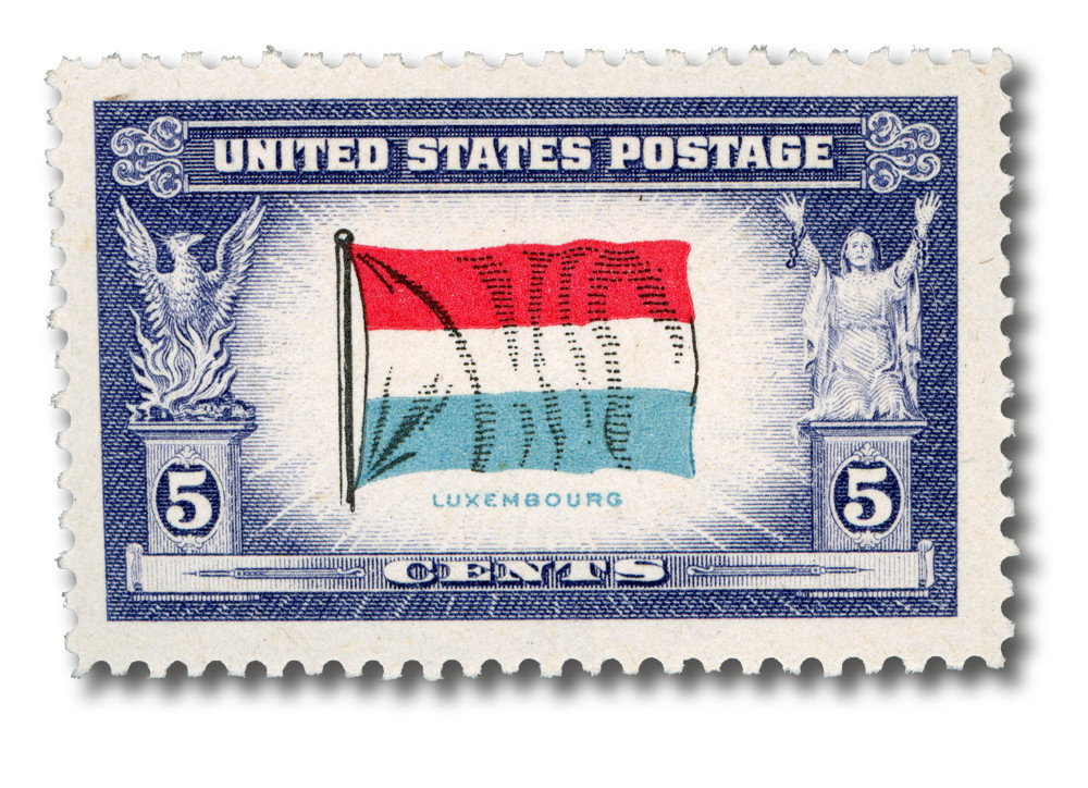 912 - 1943 5c Overrun Countries: Flag of Luxembourg - Mystic Stamp