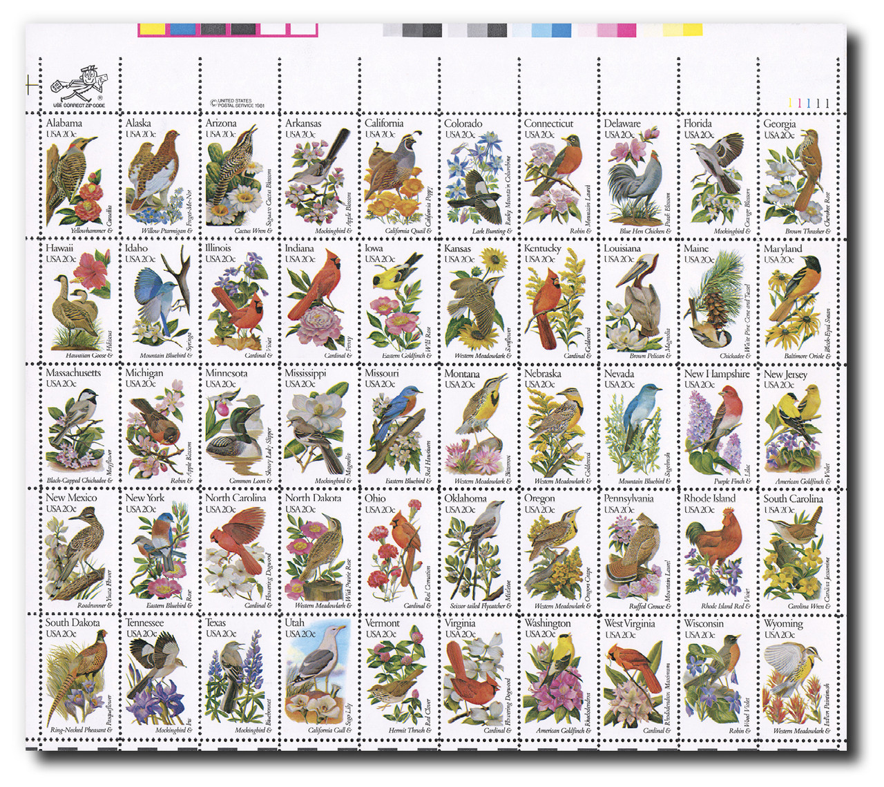 1953-2002 - 1982 20c State Birds & Flowers - Mystic Stamp Company