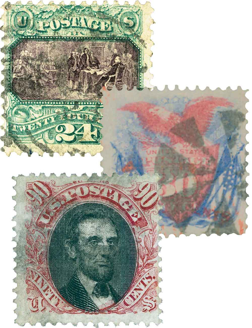 美穂　3点 120-22 - 1869 Pictorials, Hard Wove Paper, G Grill, Perf. 12, Set