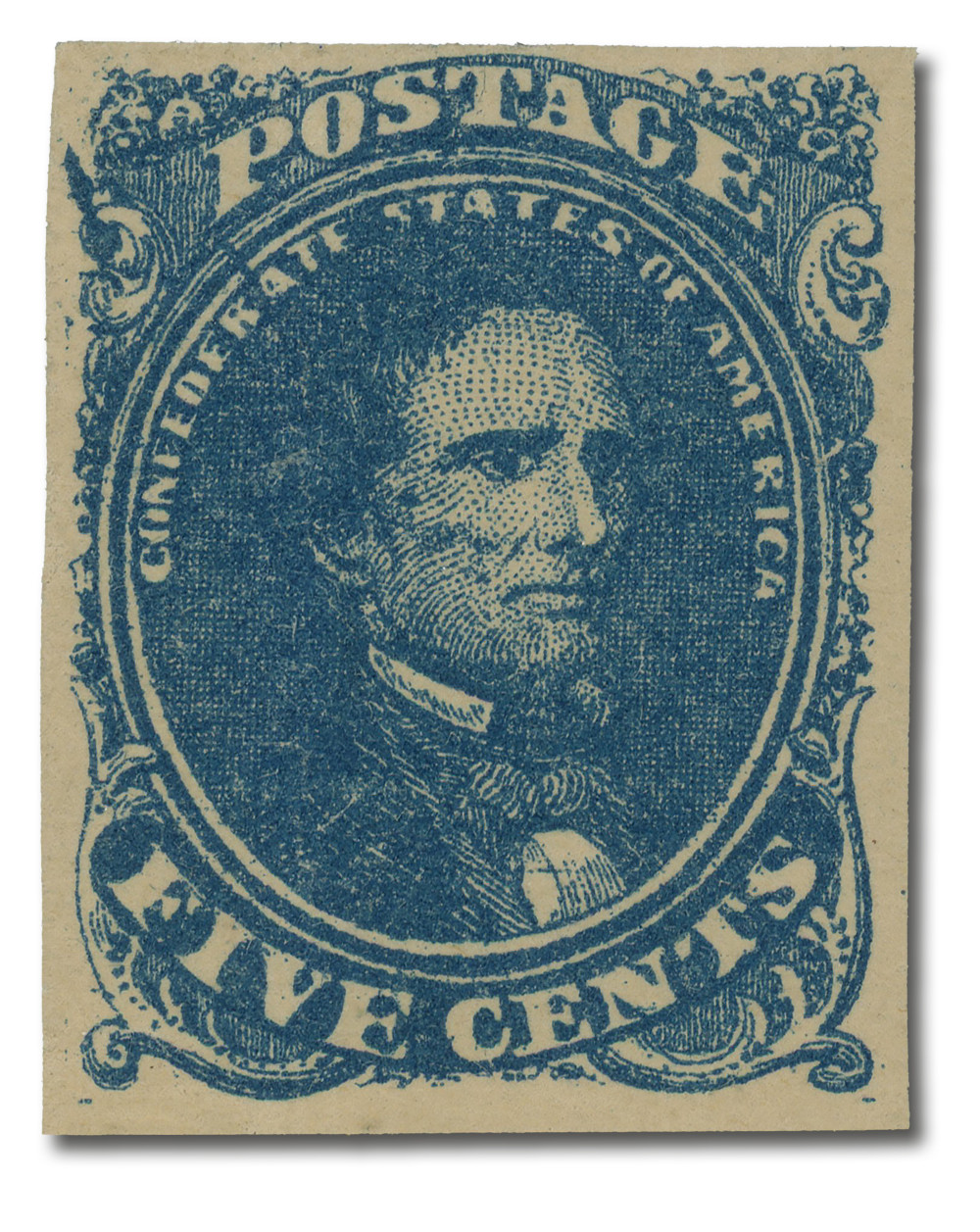 CSA4 - 1862 5c Jefferson Davis, Confederate States, Blue, Soft