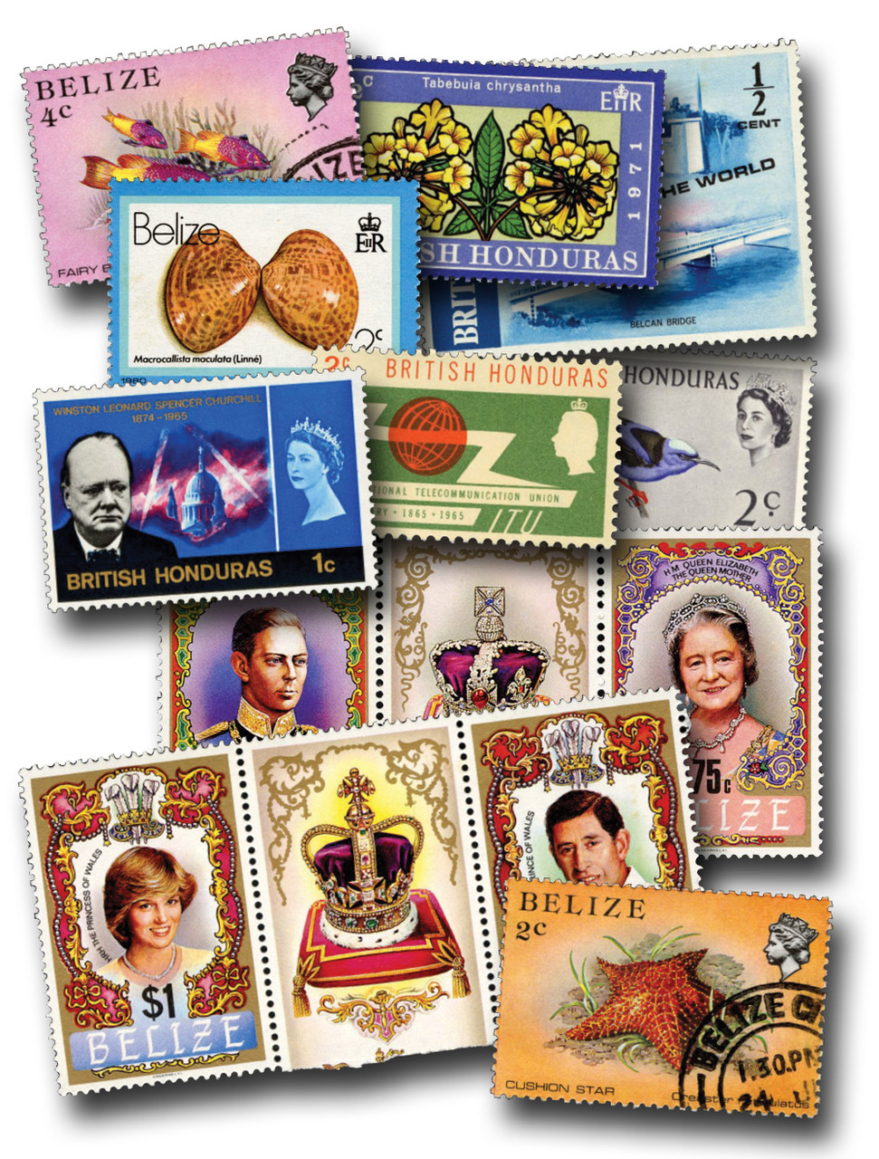 MP2151 - 25 Different British Honduras & Belize Stamps - Mystic  display picture 1