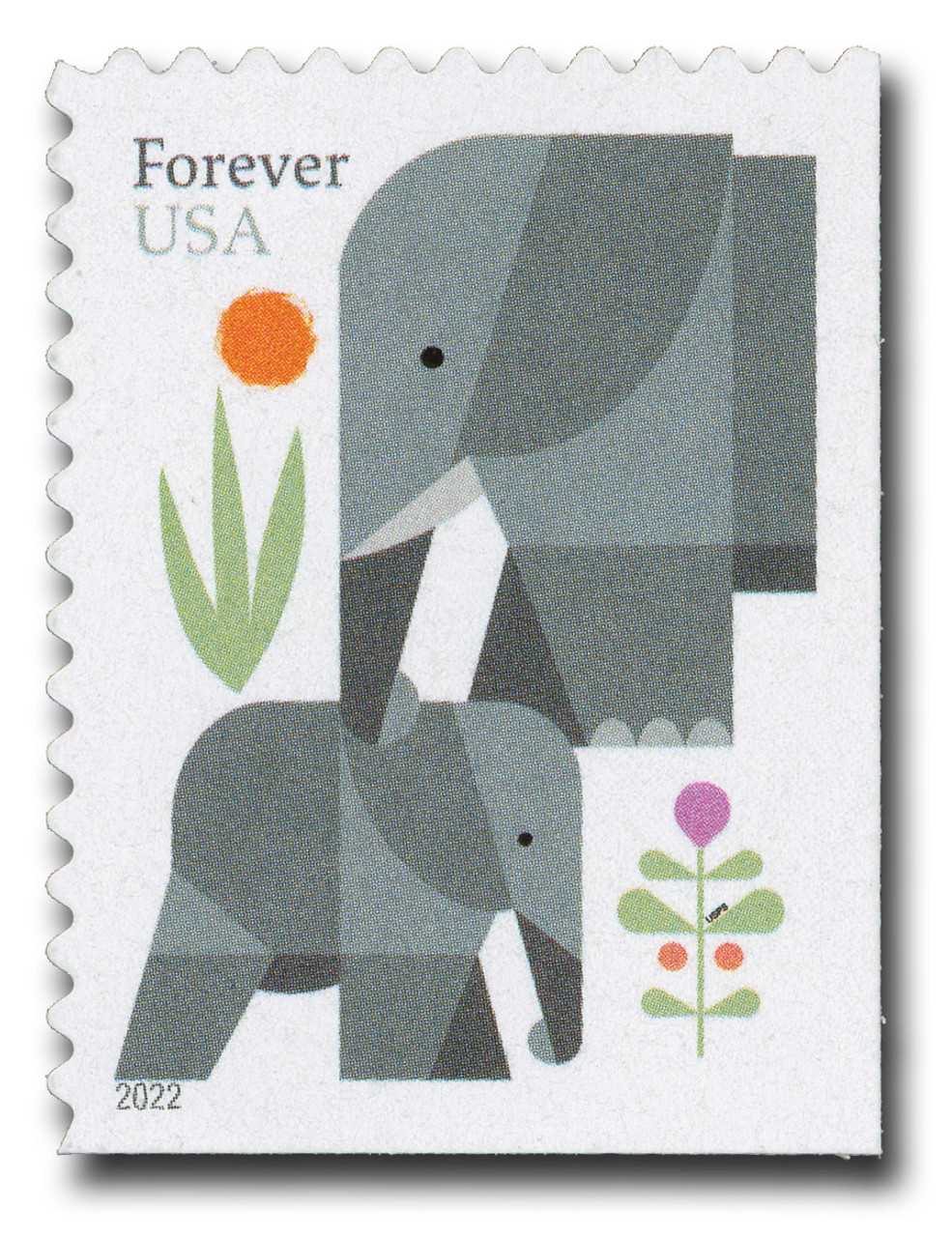 5714 - 2022 First-Class Forever Stamp - Elephants - Mystic Stamp