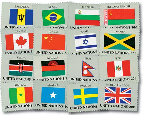レア！UNITED NATIONS SOUVENIR FLAG STAMPS UN399-414 - 1983 World Flags - Mystic Stamp Company