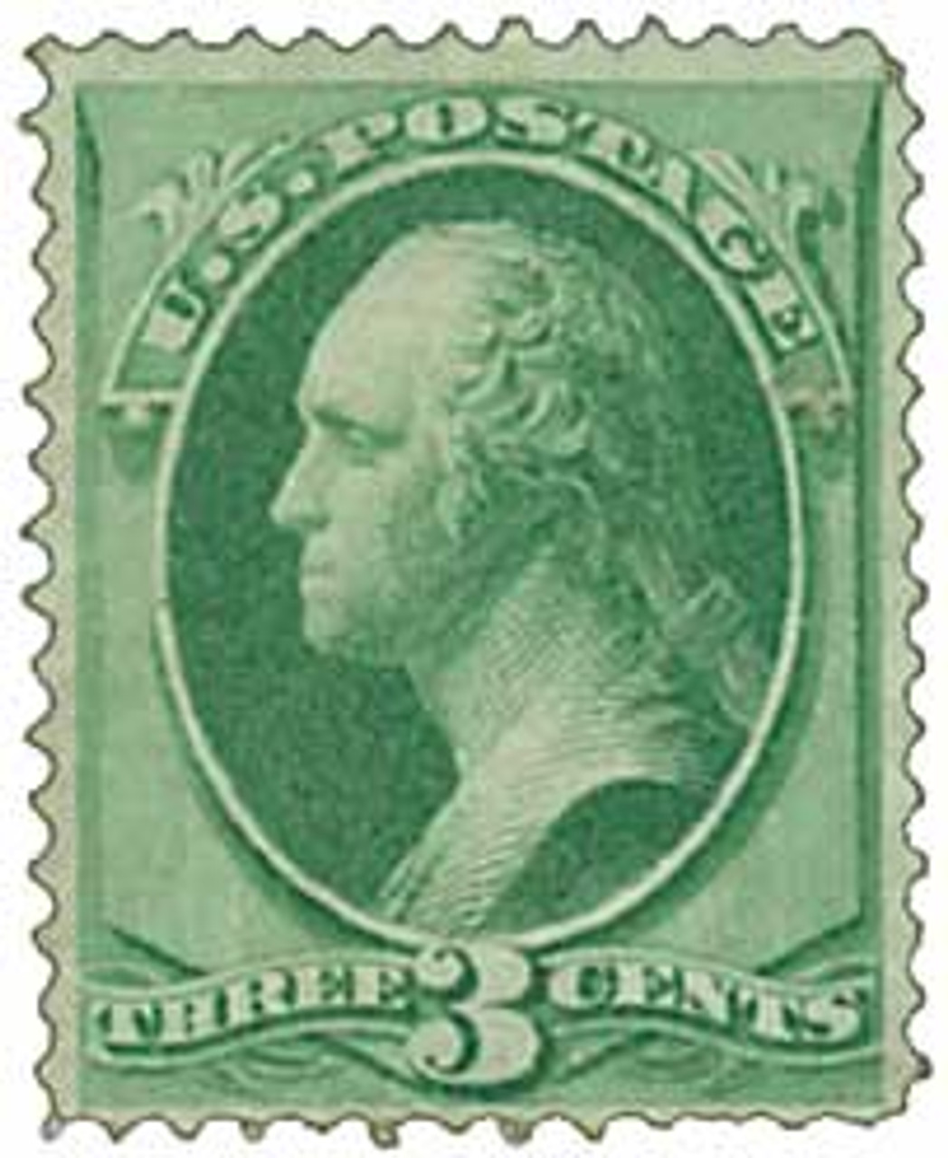 147 - 1870-71 3c Washington, Green, Hard Paper, Perf. 12 - Mystic