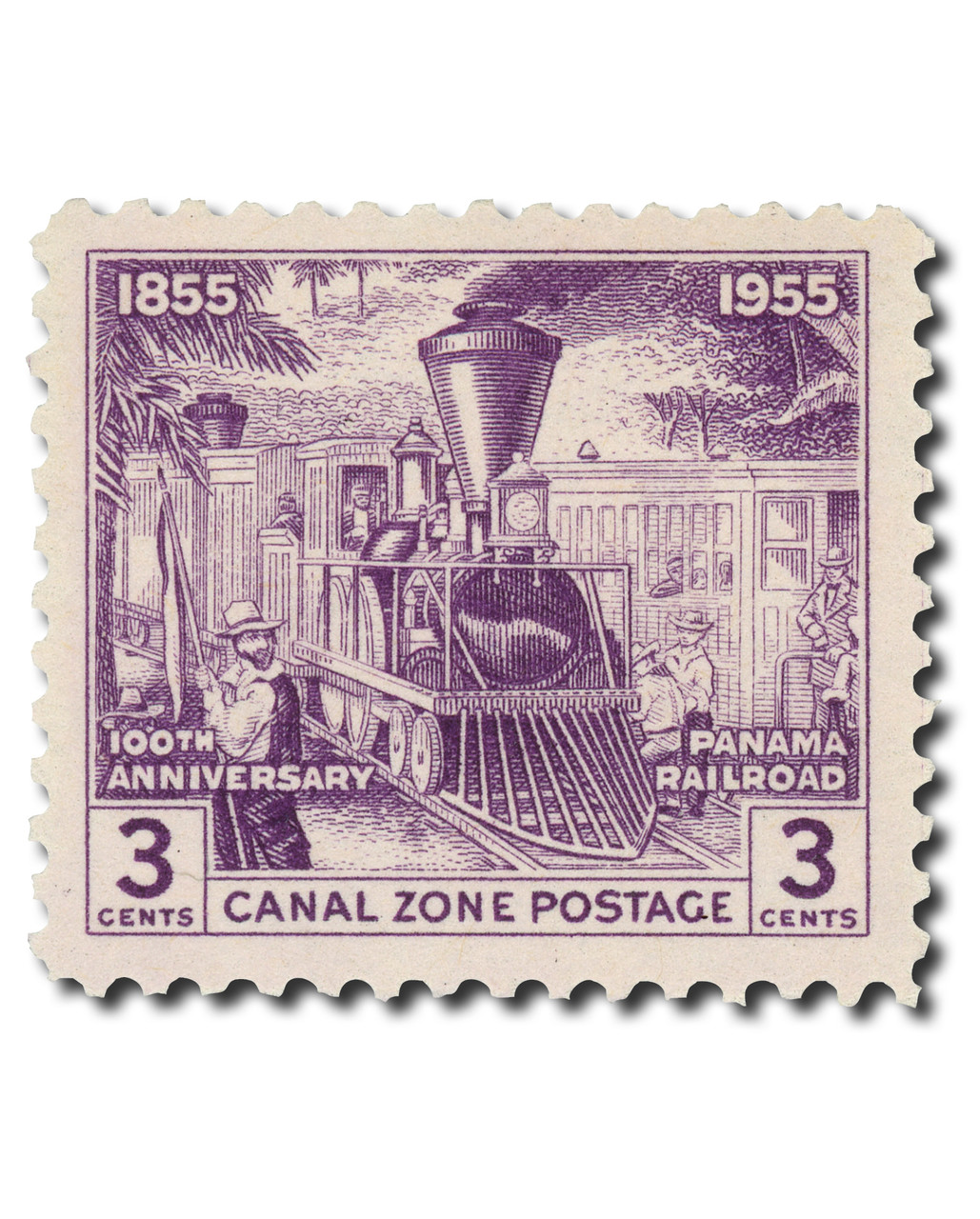 CZ147 - 1955 3c Early Railroad Scene, Violet, Canal Zone