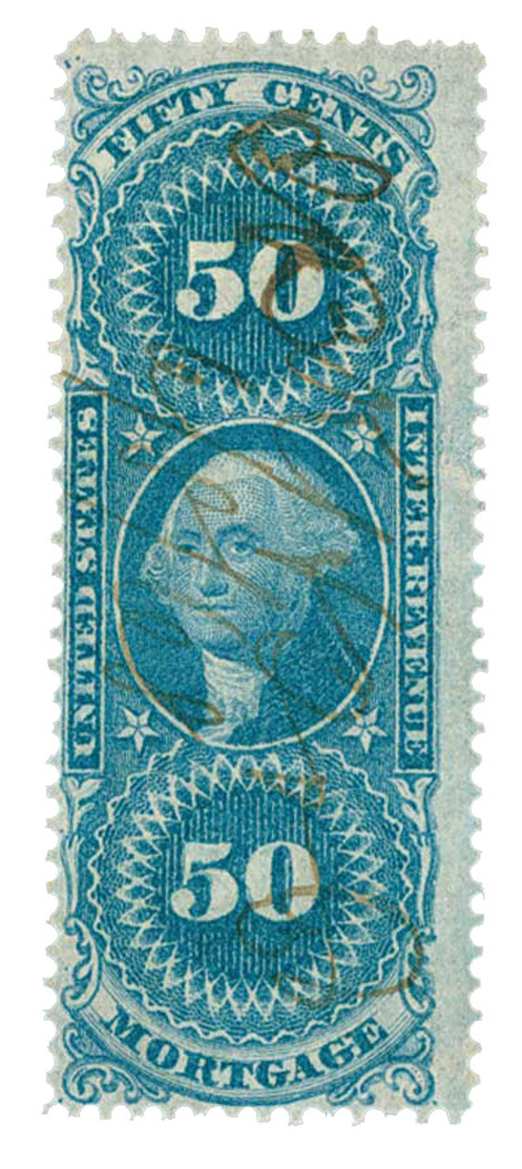 R59 - 1862-71 50c US Internal Revenue Stamp - Mortgage, old paper, blue R59 - 1862-71 50c US Internal Revenue Stamp - Mortgage, old paper, blue