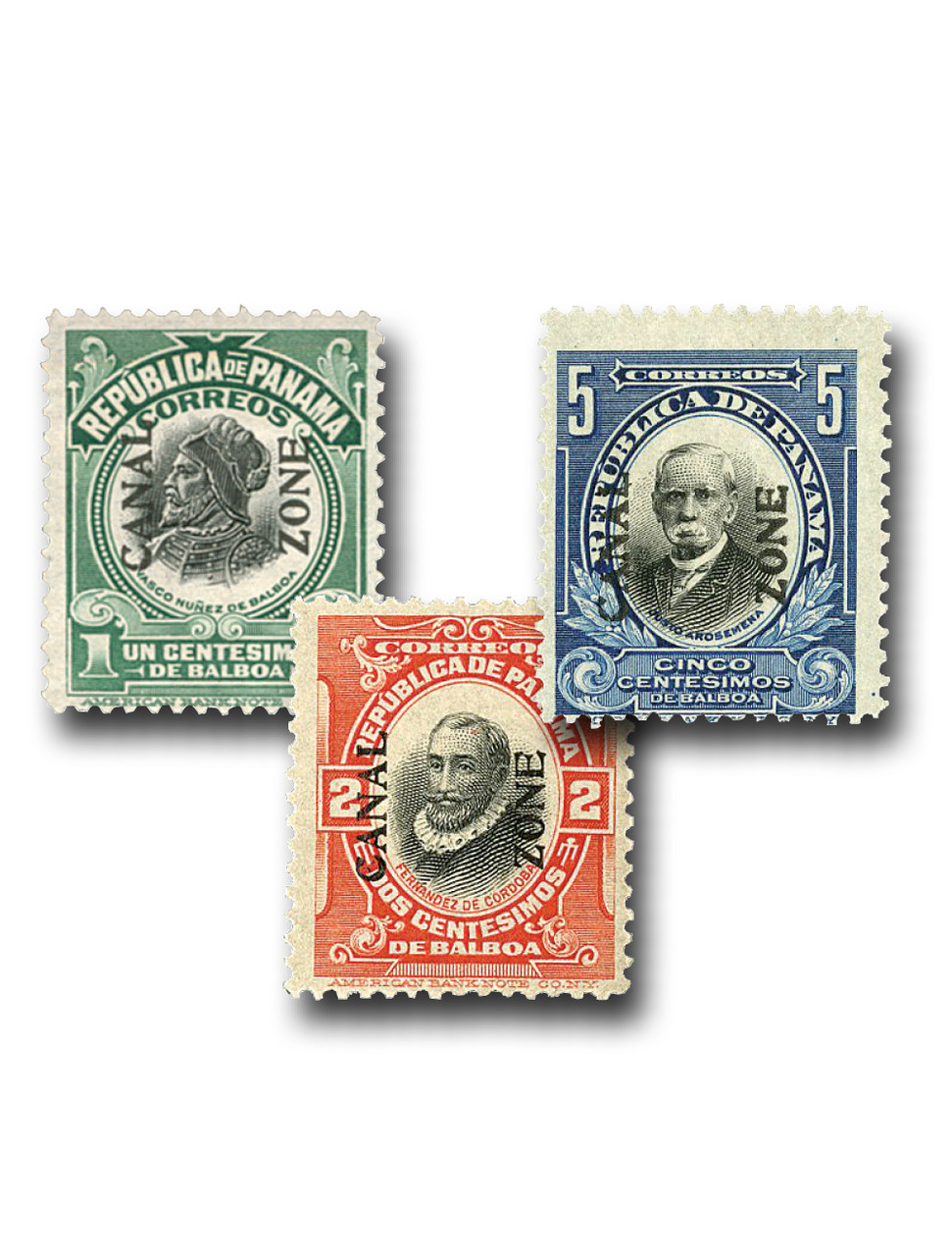 パスネット No.4 CZ52-54 - 1918-20 Canal Zone Overprint Type IV, Complete Set of 3