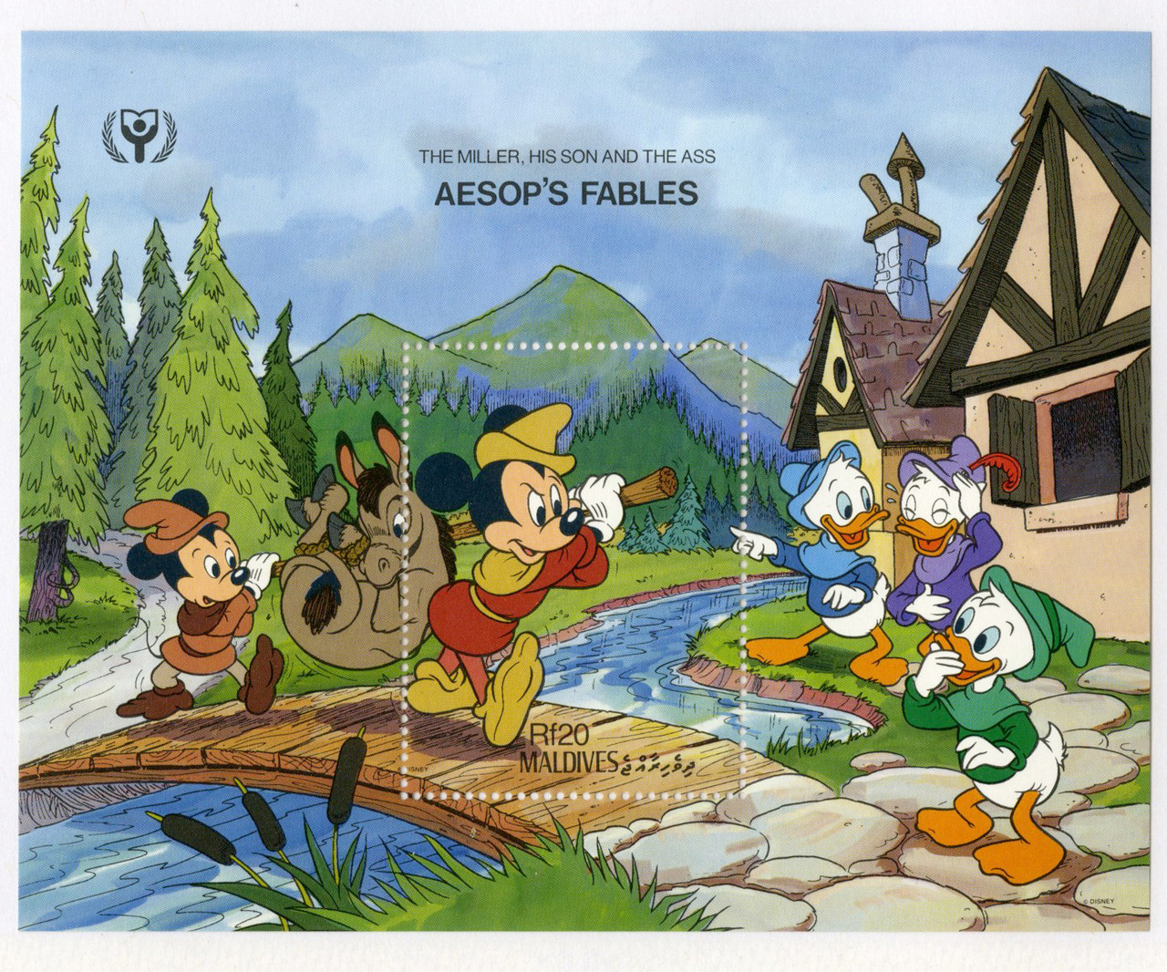 MDS385B - 1990 Disney Character's in Aesop's Fables, Mint Souvenir Sheet,  Maldives - Mystic Stamp Company, image size:1280x1066