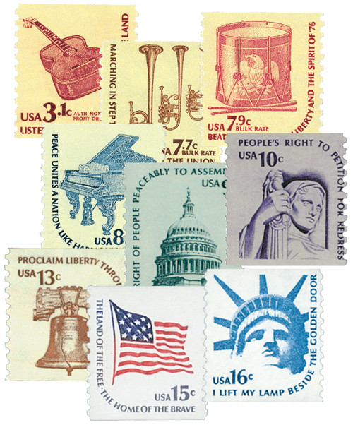 1613-19 - 1975-79 Americana Series: Set of 9 Coil Stamps - Mystic